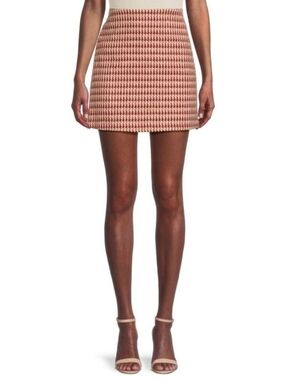 WD.NY Red and Cream Houndstooth Mini Skirt
